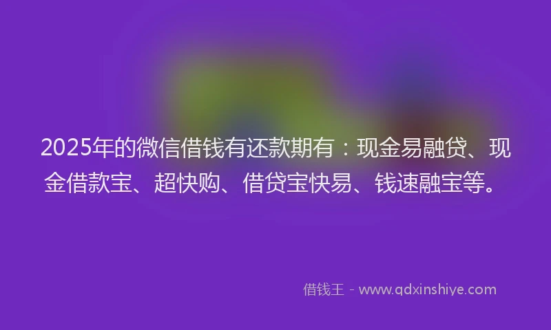 2025年的微信借钱有还款期有：现金易融贷、现金借款宝、超快购、借贷宝快易、钱速融宝等。