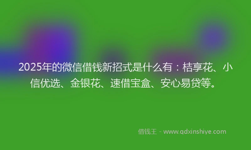2025年的微信借钱新招式是什么有：桔享花、小信优选、金银花、速借宝盒、安心易贷等。