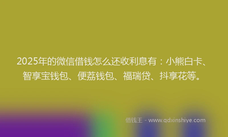 2025年的微信借钱怎么还收利息有：小熊白卡、智享宝钱包、便荔钱包、福瑞贷、抖享花等。