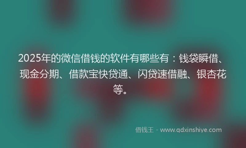 2025年的微信借钱的软件有哪些有：钱袋瞬借、现金分期、借款宝快贷通、闪贷速借融、银杏花等。