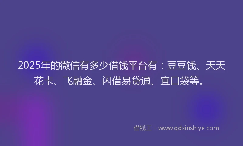2025年的微信有多少借钱平台有：豆豆钱、天天花卡、飞融金、闪借易贷通、宜口袋等。