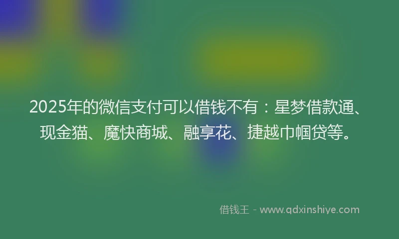 2025年的微信支付可以借钱不有：星梦借款通、现金猫、魔快商城、融享花、捷越巾帼贷等。