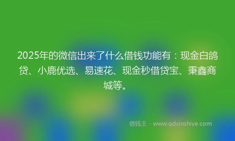 2025年的微信出来了什么借钱功能有：现金白鸽贷、小鹿优选、易速花、现金秒借贷宝、秉鑫商城等。