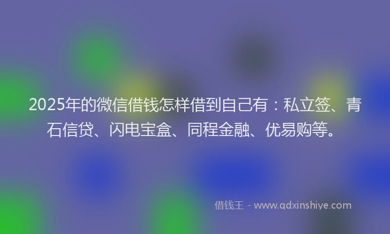 2025年的微信借钱怎样借到自己有：私立签、青石信贷、闪电宝盒、同程金融、优易购等。