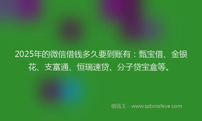 2025年的微信借钱多久要到账有：甄宝借、金银花、支富通、恒瑞速贷、分子贷宝盒等。