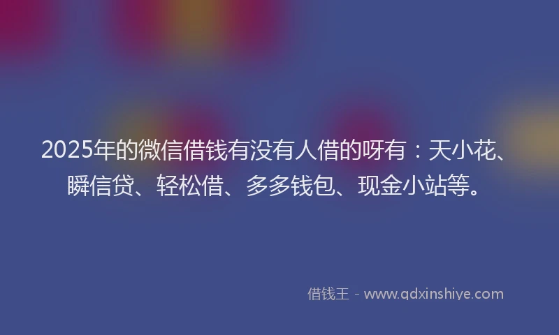 2025年的微信借钱有没有人借的呀有：天小花、瞬信贷、轻松借、多多钱包、现金小站等。