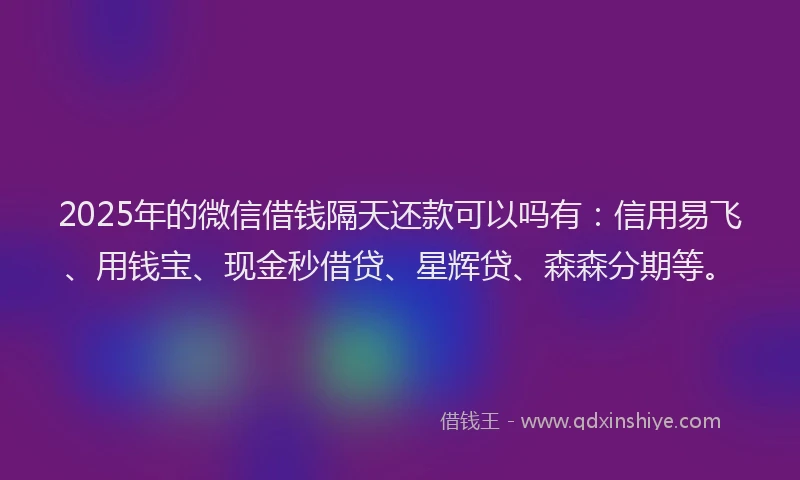 2025年的微信借钱隔天还款可以吗有：信用易飞、用钱宝、现金秒借贷、星辉贷、森森分期等。
