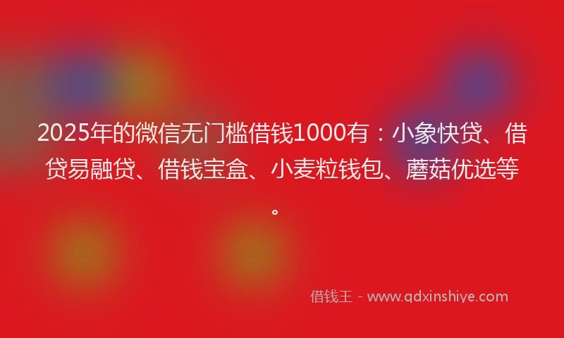 2025年的微信无门槛借钱1000有：小象快贷、借贷易融贷、借钱宝盒、小麦粒钱包、蘑菇优选等。