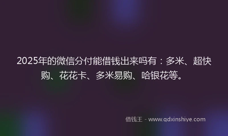 2025年的微信分付能借钱出来吗有：多米、超快购、花花卡、多米易购、哈银花等。
