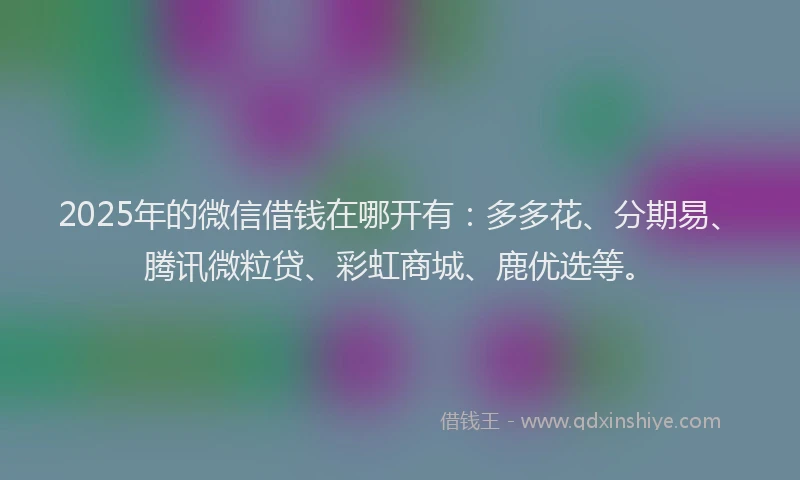 2025年的微信借钱在哪开有:多多花、分期易、腾讯微粒贷、彩虹商城、鹿优选等。