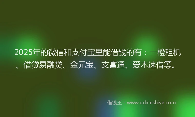 2025年的微信和支付宝里能借钱的有：一橙租机、借贷易融贷、金元宝、支富通、爱木速借等。