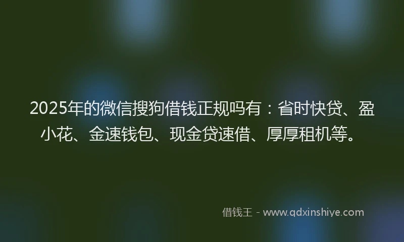 2025年的微信搜狗借钱正规吗有：省时快贷、盈小花、金速钱包、现金贷速借、厚厚租机等。