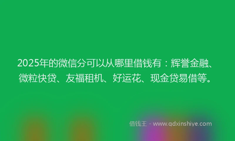 2025年的微信分可以从哪里借钱有：辉誉金融、微粒快贷、友福租机、好运花、现金贷易借等。