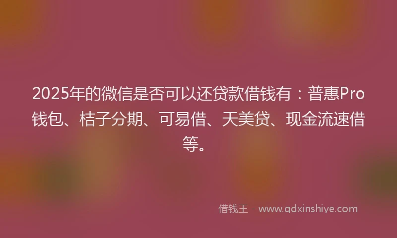 2025年的微信是否可以还贷款借钱有：普惠Pro钱包、桔子分期、可易借、天美贷、现金流速借等。