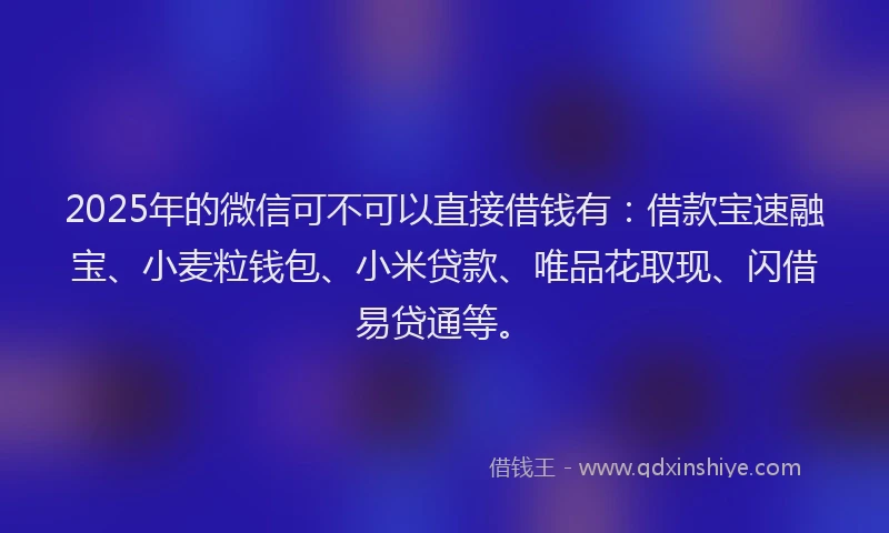 2025年的微信可不可以直接借钱有：借款宝速融宝、小麦粒钱包、小米贷款、唯品花取现、闪借易贷通等。