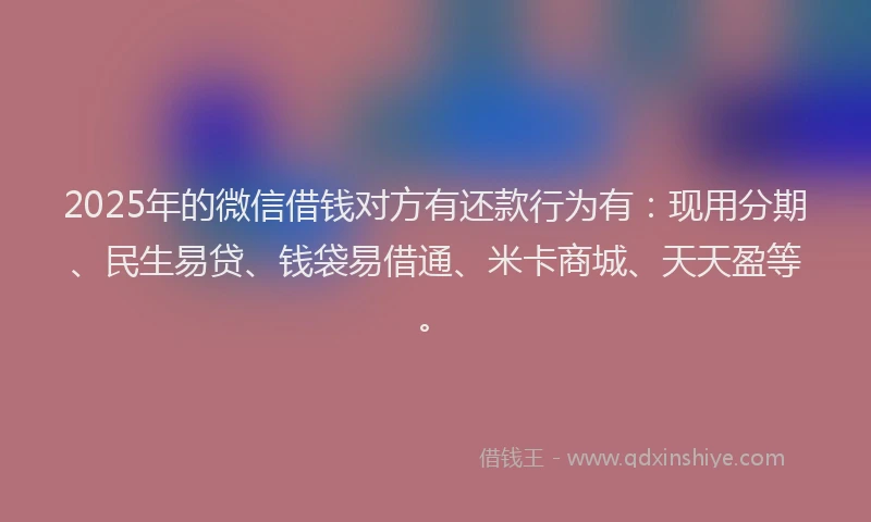 2025年的微信借钱对方有还款行为有：现用分期、民生易贷、钱袋易借通、米卡商城、天天盈等。