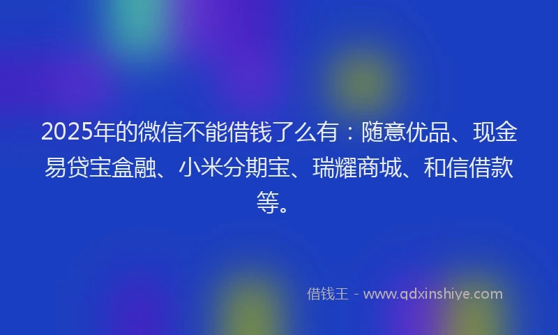 2025年的微信不能借钱了么有：随意优品、现金易贷宝盒融、小米分期宝、瑞耀商城、和信借款等。