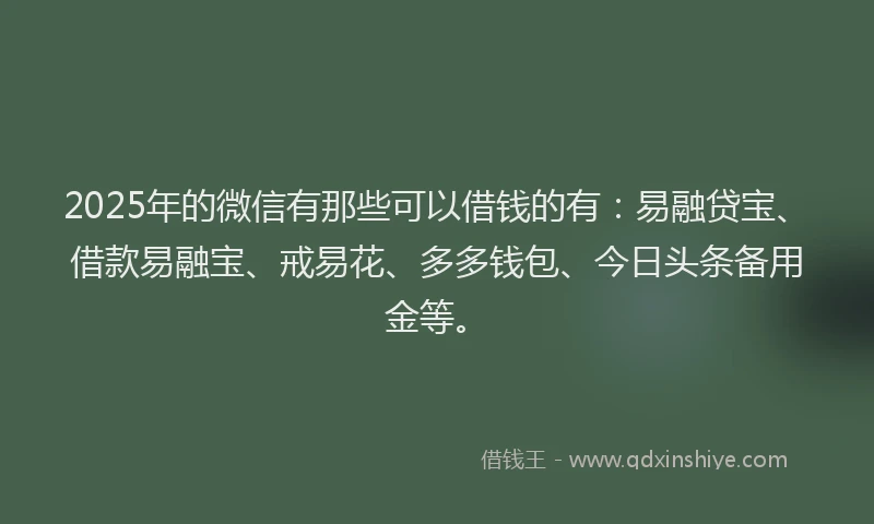 2025年的微信有那些可以借钱的有：易融贷宝、借款易融宝、戒易花、多多钱包、今日头条备用金等。