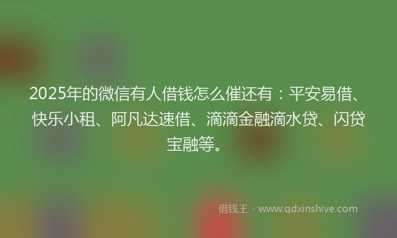 2025年的微信有人借钱怎么催还有：平安易借、快乐小租、阿凡达速借、滴滴金融滴水贷、闪贷宝融等。