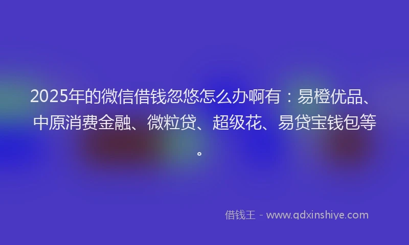 2025年的微信借钱忽悠怎么办啊有：易橙优品、中原消费金融、微粒贷、超级花、易贷宝钱包等。
