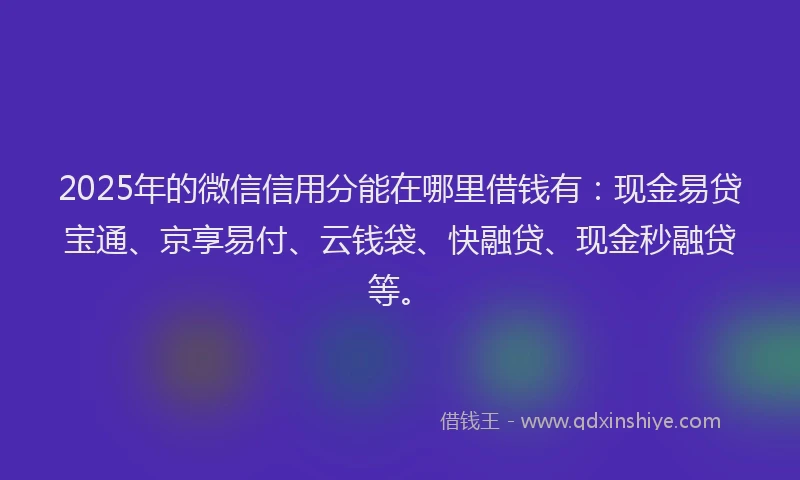 2025年的微信信用分能在哪里借钱有：现金易贷宝通、京享易付、云钱袋、快融贷、现金秒融贷等。