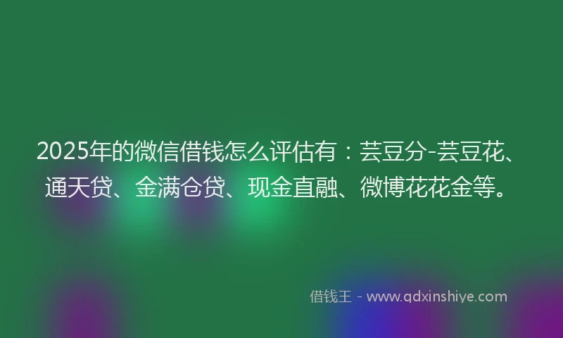 2025年的微信借钱怎么评估有：芸豆分-芸豆花、通天贷、金满仓贷、现金直融、微博花花金等。
