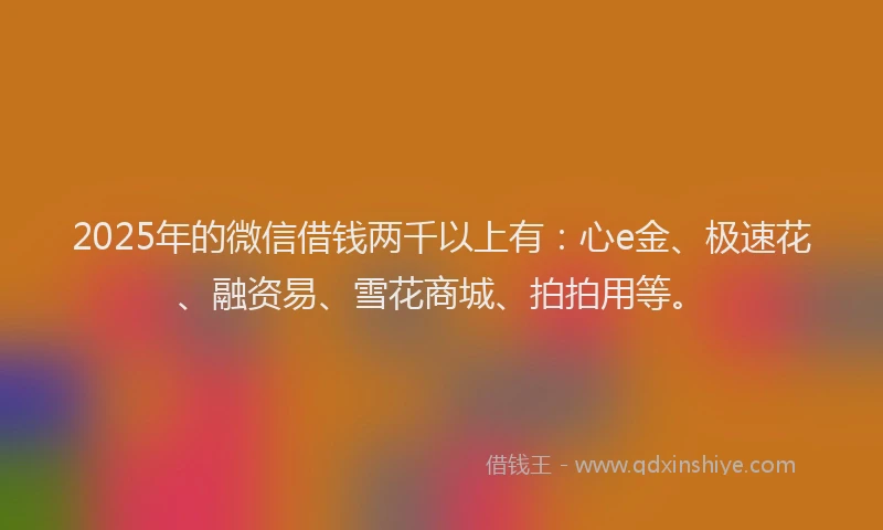 2025年的微信借钱两千以上有：心e金、极速花、融资易、雪花商城、拍拍用等。