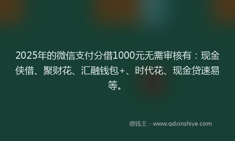 2025年的微信支付分借1000元无需审核有：现金侠借、聚财花、汇融钱包+、时代花、现金贷速易等。