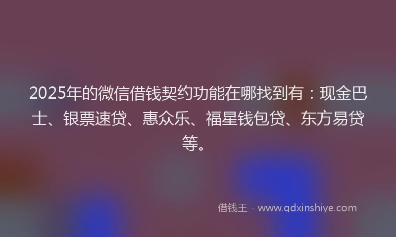 2025年的微信借钱契约功能在哪找到有：现金巴士、银票速贷、惠众乐、福星钱包贷、东方易贷等。