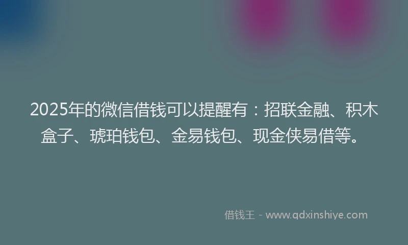 2025年的微信借钱可以提醒有：招联金融、积木盒子、琥珀钱包、金易钱包、现金侠易借等。