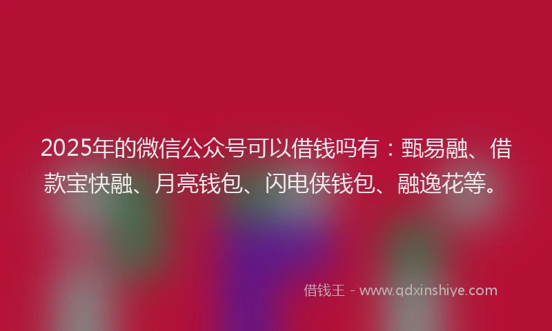 2025年的微信公众号可以借钱吗有：甄易融、借款宝快融、月亮钱包、闪电侠钱包、融逸花等。