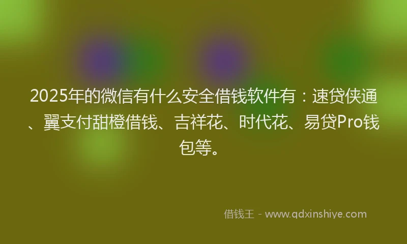 2025年的微信有什么安全借钱软件有：速贷侠通、翼支付甜橙借钱、吉祥花、时代花、易贷Pro钱包等。