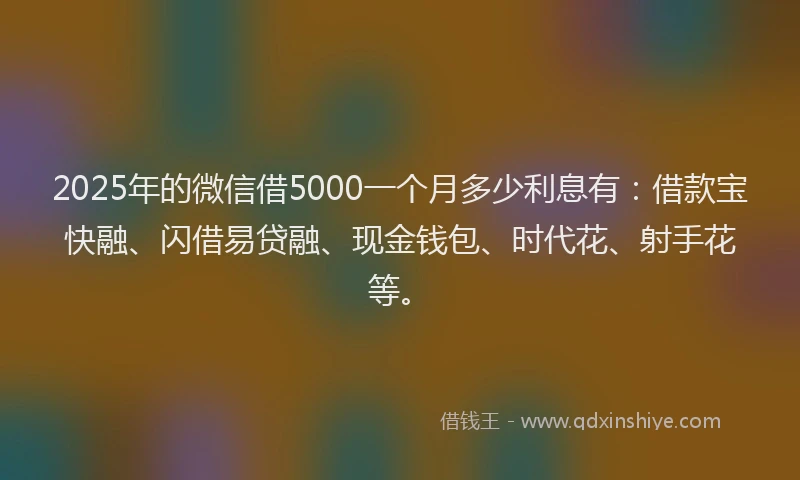2025年的微信借5000一个月多少利息有：借款宝快融、闪借易贷融、现金钱包、时代花、射手花等。