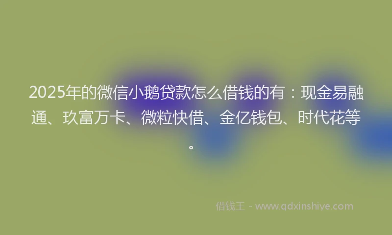 2025年的微信小鹅贷款怎么借钱的有：现金易融通、玖富万卡、微粒快借、金亿钱包、时代花等。