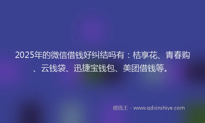 2025年的微信借钱好纠结吗有：桔享花、青春购、云钱袋、迅捷宝钱包、美团借钱等。