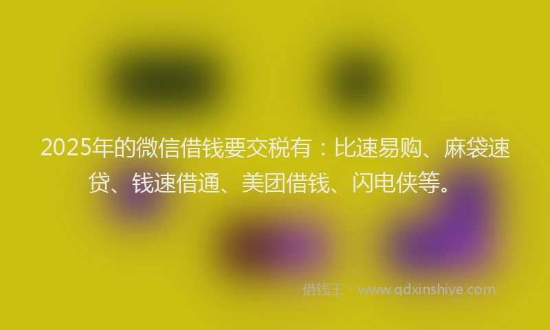 2025年的微信借钱要交税有：比速易购、麻袋速贷、钱速借通、美团借钱、闪电侠等。