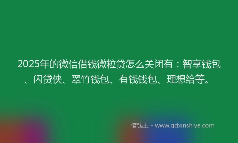 2025年的微信借钱微粒贷怎么关闭有：智享钱包、闪贷侠、翠竹钱包、有钱钱包、理想给等。