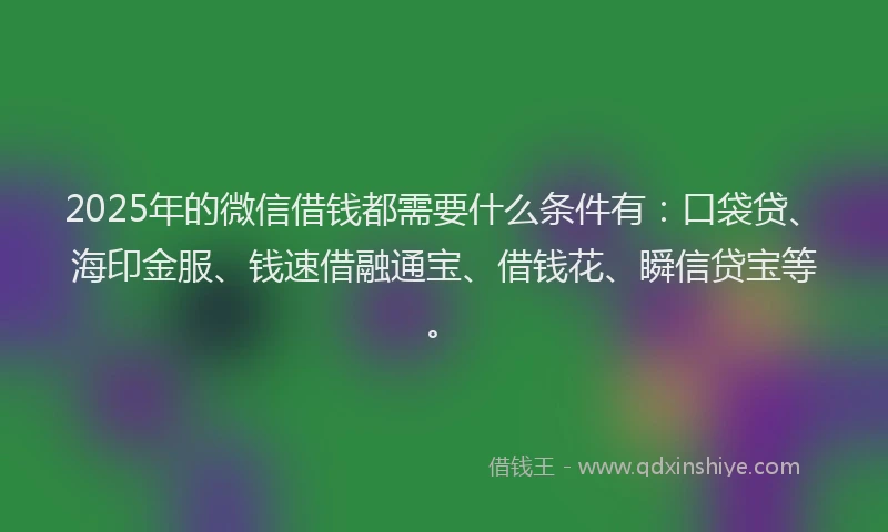 2025年的微信借钱都需要什么条件有：口袋贷、海印金服、钱速借融通宝、借钱花、瞬信贷宝等。
