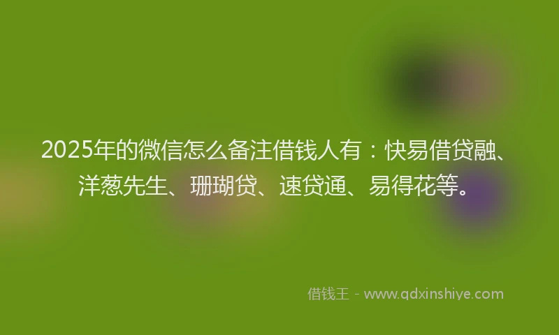 2025年的微信怎么备注借钱人有：快易借贷融、洋葱先生、珊瑚贷、速贷通、易得花等。