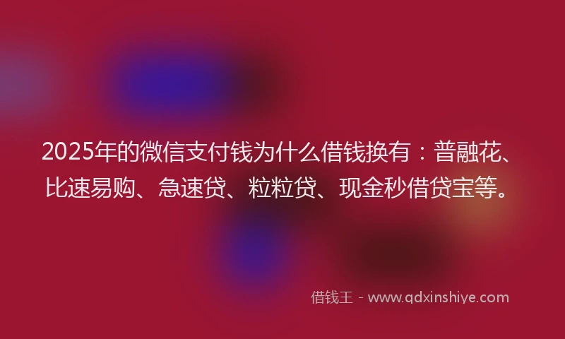 2025年的微信支付钱为什么借钱换有：普融花、比速易购、急速贷、粒粒贷、现金秒借贷宝等。