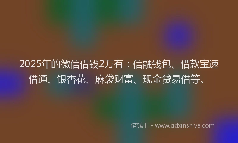 2025年的微信借钱2万有：信融钱包、借款宝速借通、银杏花、麻袋财富、现金贷易借等。