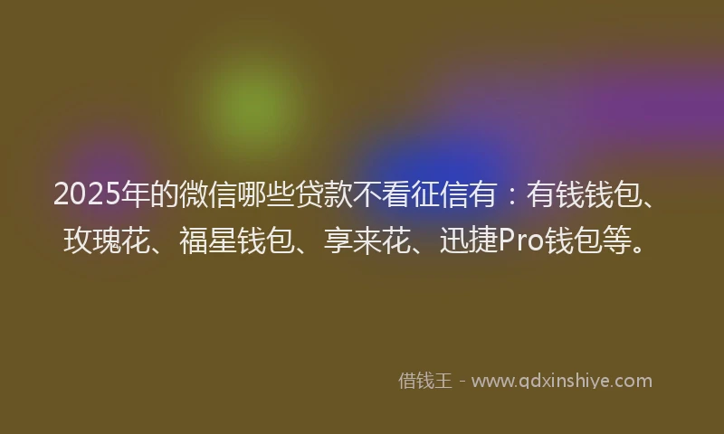 2025年的微信哪些贷款不看征信有：有钱钱包、玫瑰花、福星钱包、享来花、迅捷Pro钱包等。