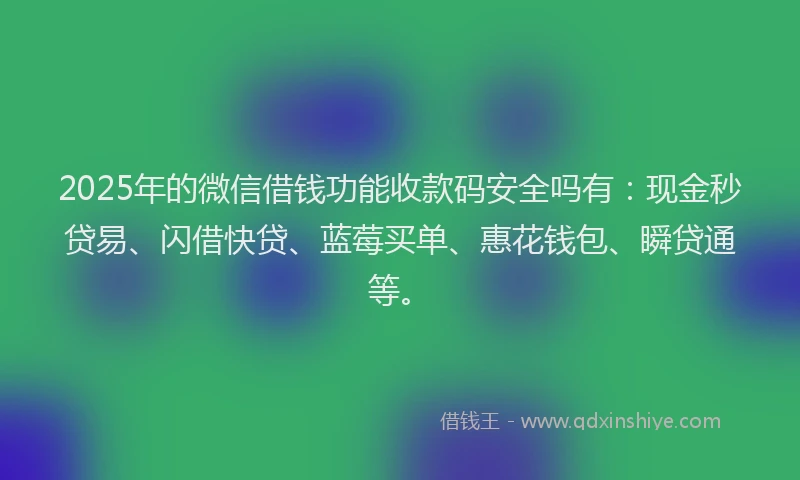 2025年的微信借钱功能收款码安全吗有：现金秒贷易、闪借快贷、蓝莓买单、惠花钱包、瞬贷通等。