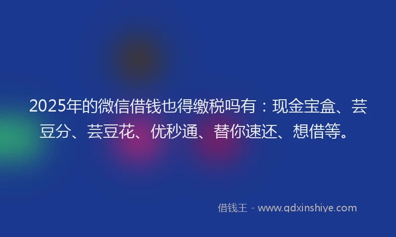 2025年的微信借钱也得缴税吗有：现金宝盒、芸豆分、芸豆花、优秒通、替你速还、想借等。