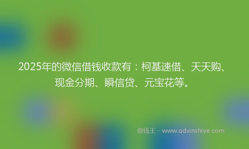 2025年的微信借钱收款有：柯基速借、天天购、现金分期、瞬信贷、元宝花等。