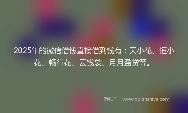 2025年的微信借钱直接借到钱有：天小花、恒小花、畅行花、云钱袋、月月盈贷等。