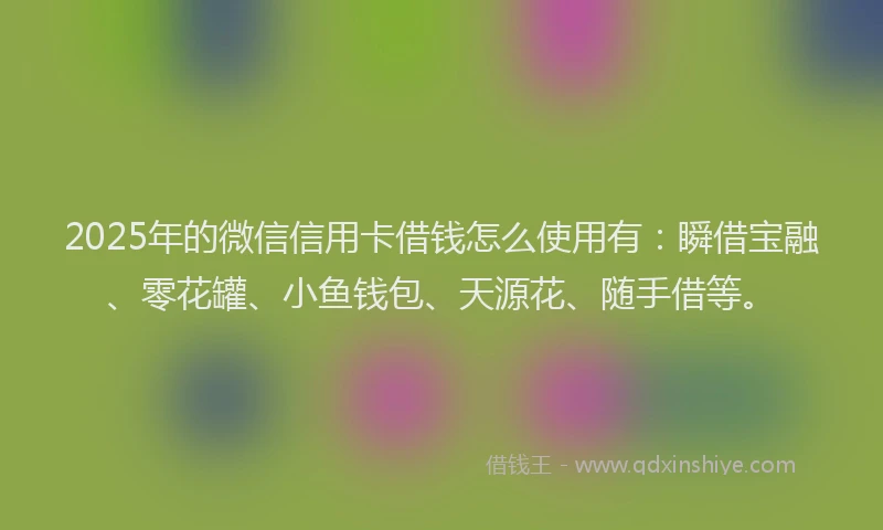 2025年的微信信用卡借钱怎么使用有：瞬借宝融、零花罐、小鱼钱包、天源花、随手借等。