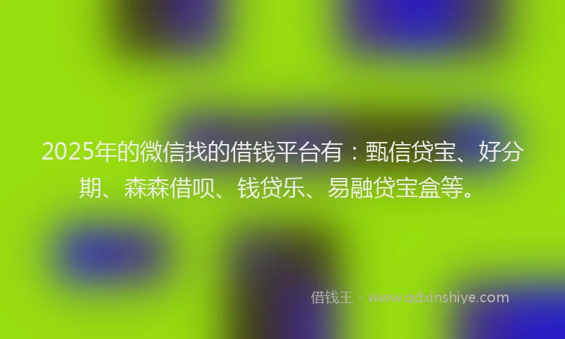 2025年的微信找的借钱平台有：甄信贷宝、好分期、森森借呗、钱贷乐、易融贷宝盒等。