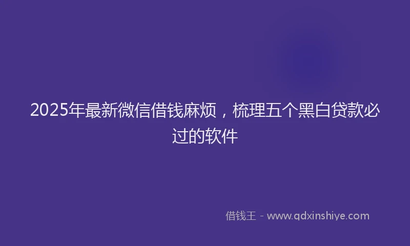 2025年最新微信借钱麻烦，梳理五个黑白贷款必过的软件