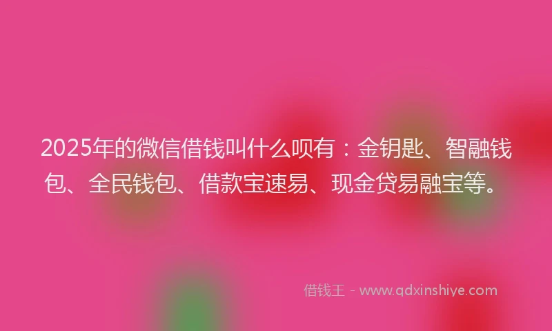 2025年的微信借钱叫什么呗有：金钥匙、智融钱包、全民钱包、借款宝速易、现金贷易融宝等。